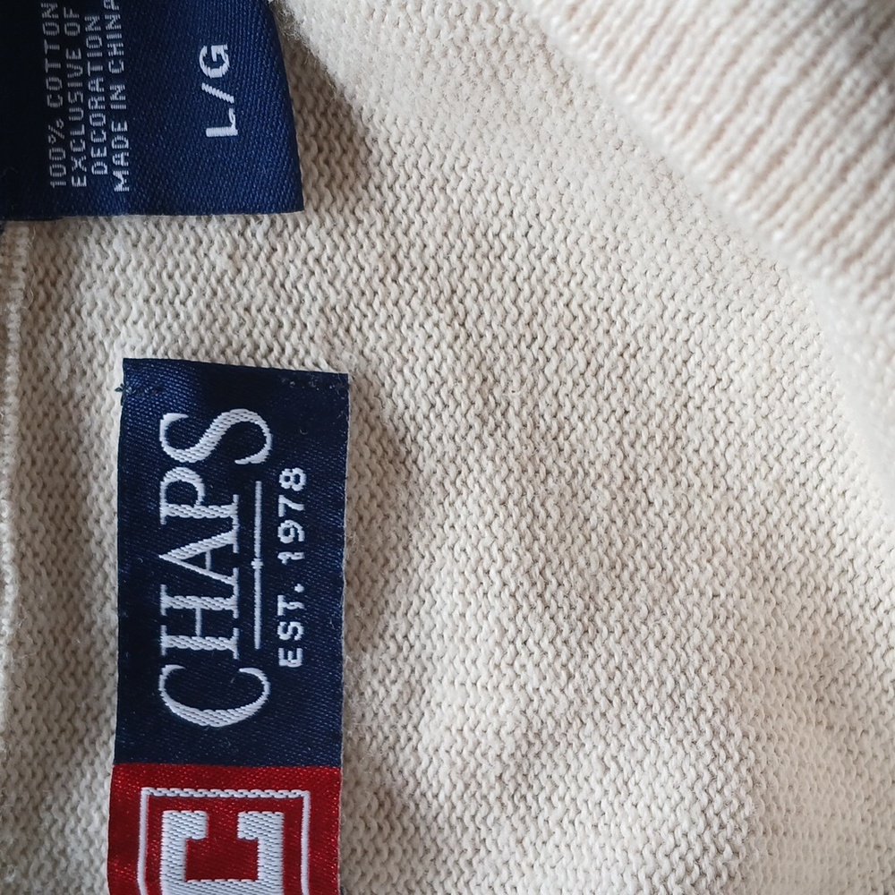 Chaps Ralph Lauren Mens Cream Button Up Classic Cardigan Sweater V-Neck Knit-L - Picture 7 of 8